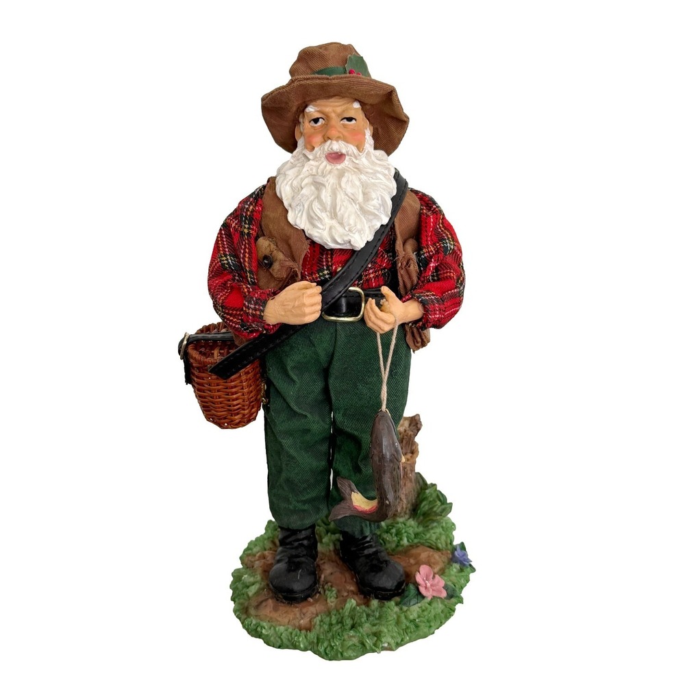 Santa Fisherman Vtg 12" Resin with Cloth Clothes Missing Fishing Pole - Picture 1 of 9